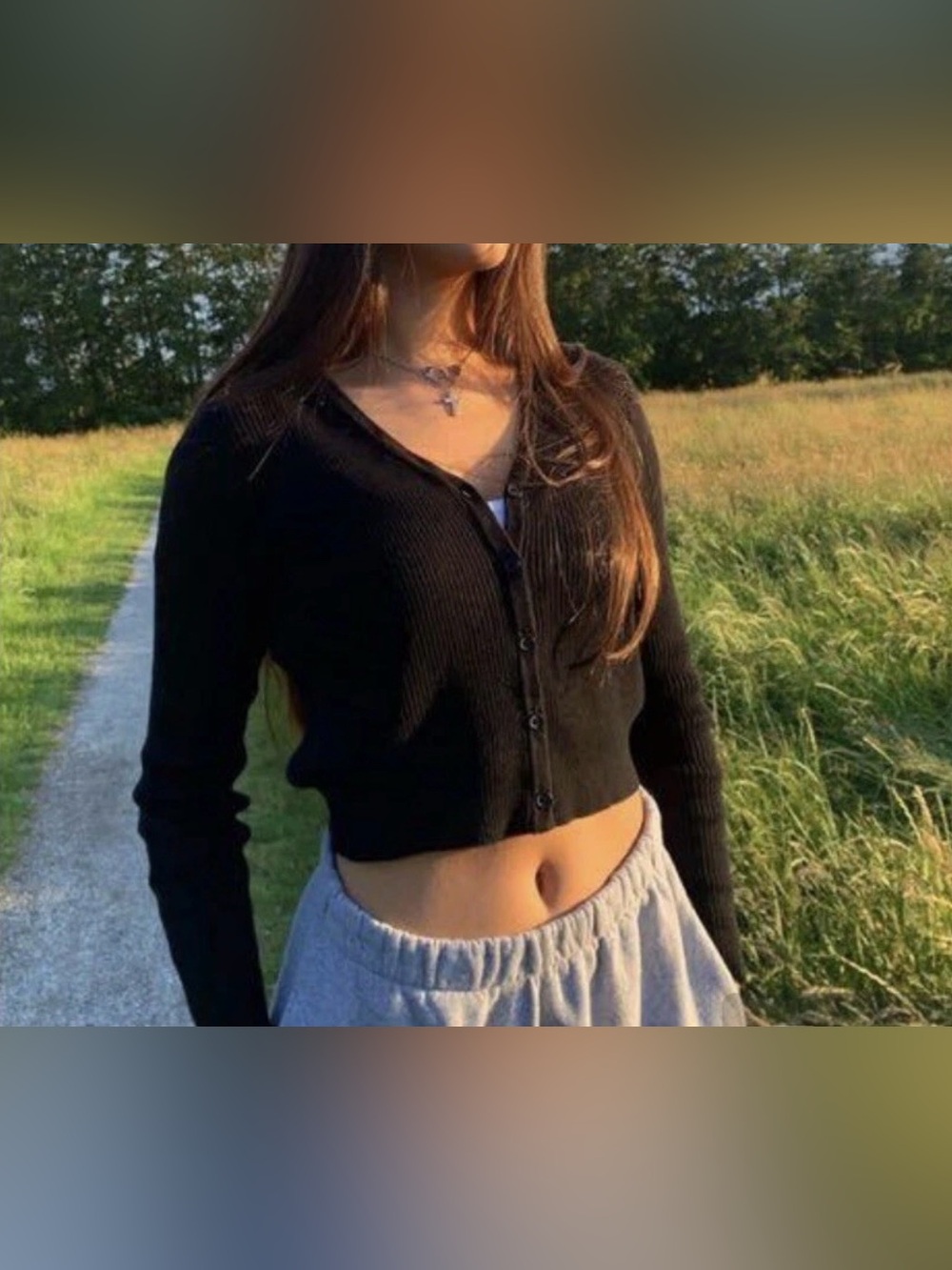 Brandy Melville Black Ribbed V-Neck Button Cardigan Cropped One Size